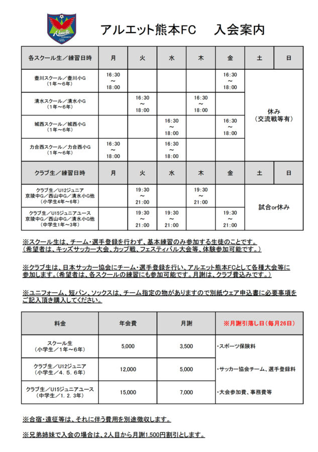 入会案内 アルエット熊本FC